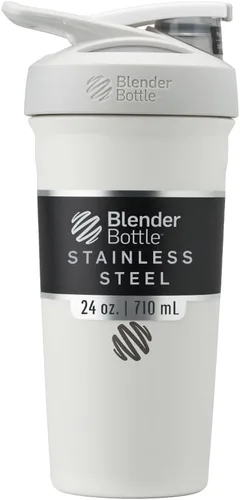 Vista 20 de BlenderBottle Strada Shaker Cup - Botella de agua aislada de acero inoxidable con batidor de alambre, 24 onzas, color negro