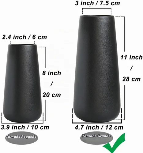 Vista 2 de Jarrón de cerámica negro mate de 11 pulgadas de alto para flores y hierba de pampas, jarrones decorativos de estilo rústico clásico para decoración
