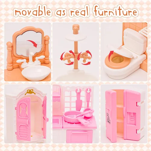 Vista 5 de HAPGFS Muebles Mini de Casa de Muñecas, Set de 45 Piezas de Muebles para Casa de Muñecas, Accesorios para Juego Simulado, Dormitorio, Sala de Estar