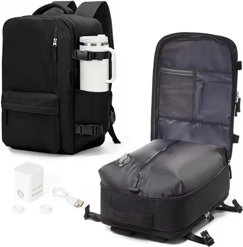 Vista 47 de WONHOX - Mochila grande, aprobada para vuelo, unisex, para viajes, trabajo, negocios o laptop, a1-Negro, Medium