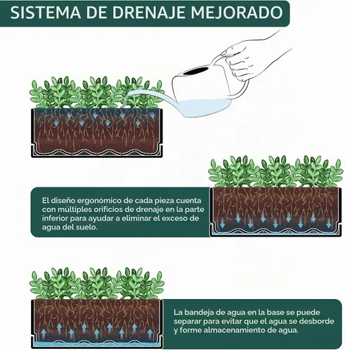 Vista 6 de D'vine Dev - Maceta para ventana de 12 pulgadas, maceta rectangular de plástico para hierbas con agujeros de drenaje y plato, maceta de suculentas