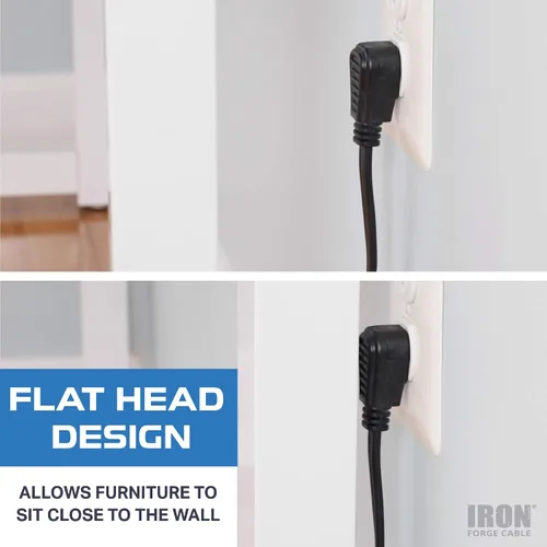 Vista 4 de IRON FORGE CABLE Cable de extensión de enchufe plano con 3 tomas, 0.91 m (3 pies) en color negro - Cable de extensión para interior con 3 tomas