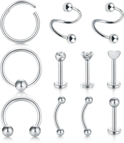 Vista 7 de D.Bella Aretes de cartílago transparente, 20 piezas de 0.63 oz de acrílico transparente Bioflex Tragus Retener, anillos de labio, nariz, labret