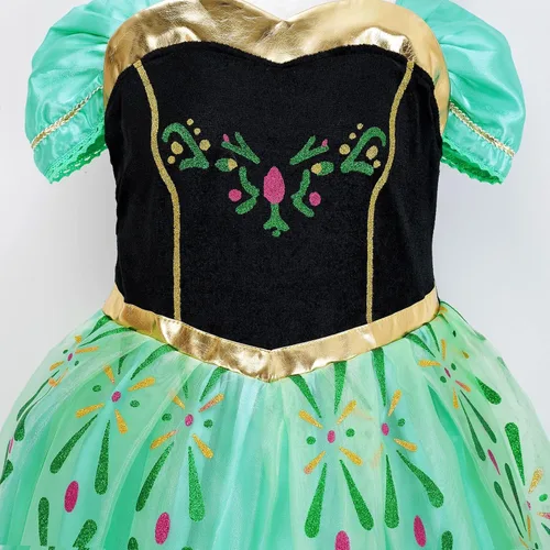 Vista 4 de GZ-LAOPAITOU Vestido de princesa para niñas, disfraz de princesa para Anna, Halloween, cosplay, fiesta de cumpleaños, vestido de manga corta