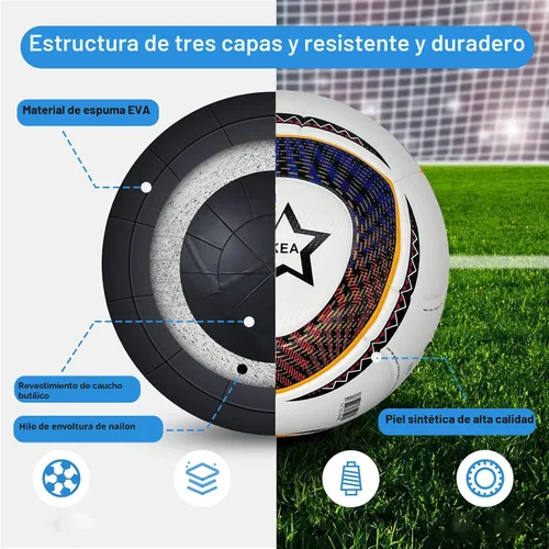 Vista 2 de Balón de fútbol tamaño 5, de cuero PU impermeable, balón oficial de partido, balones de fútbol para entrenamiento, con bomba y agujas