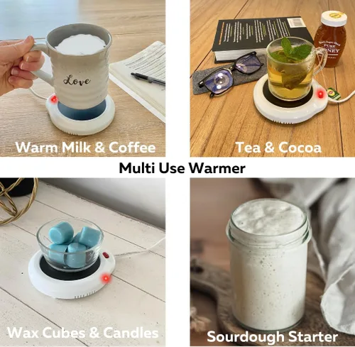 Vista 5 de Evelots Calentador eléctrico de tazas de escritorio, placa de calentamiento de velas, calentador de taza de café, también ideal para té caliente