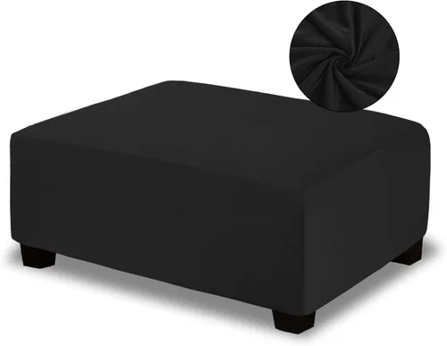 Vista 14 de NeColorLife Funda otomana cuadrada de terciopelo para otomana, funda gruesa y elástica para reposapiés (tamaño pequeño, marrón)