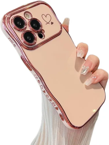 Vista 9 de ZTOFERA Funda para iPhone 11 de 6.1 pulgadas, bonita funda con marco ondulado rizado con patrón de corazón de amor, borde chapado de lujo
