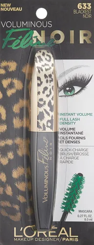 Vista 2 de Máscara de pestañas lavable Voluminous Feline de L'Oréal Paris, 0.27 onzas líquidas Negro más negro