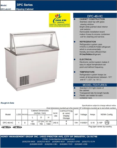 Vista 2 de cooler depot Gelato Congelador vitrina de inmersión para gabinete de inmersión Escaparate de helado Marco grueso curvo 47