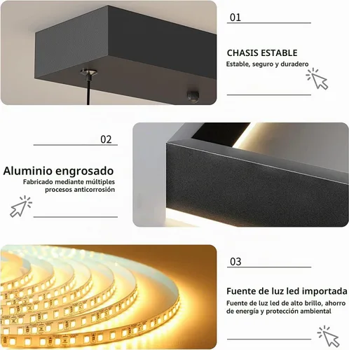 Vista 4 de Candelabros modernos para sala de estar, 2 anillos rectángulos, lámpara colgante de isla de cocina, lámpara LED regulable para comedor y dormitorio