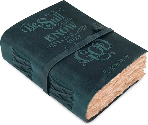 Vista 14 de LEATHER VILLAGE Diario de cuero vintage con Salmo 46:10, versículo de la Biblia en relieve, diario de oración cristiana para mujeres y hombres, 200