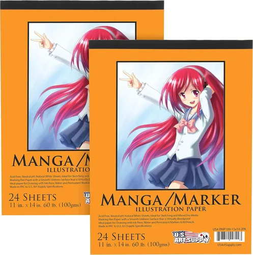 Vista 7 de U.S. Art Supply Bloc de papel marcador manga de alta calidad de 9 x 12 pulgadas (paquete de 2, 48 hojas en total) – Cuaderno de dibujo de 60 libras