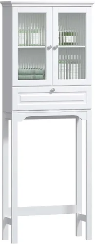 Vista 7 de Spirich Over the Toilet Storage Cabinet with Moru Glass Doors, White