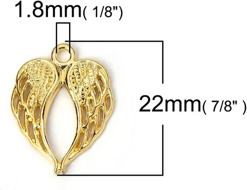Vista 4 de JGFinds Dije de alas de ángel, paquete de 100 (50 plateadas, 50 en tono dorado) suministros para hacer joyas, pequeñas alas de metal de 7/8 pulgadas