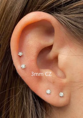 Vista 4 de Secure Flat Screw Back CZ Stud Earrings for Women Girls,Comfortable Flatback 2mm 3mm 4mm Cubic Zirconia Earrings for Cartilage Helix Tragus Piercing