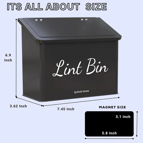 Vista 2 de Papelera metálica magnética con tapa para decoración del cuarto de lavado con contenedor pequeño de pelusas Caja metálica Contenedores de Negro