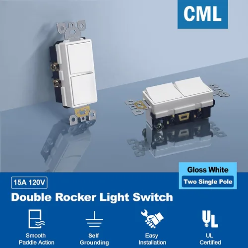 Vista 2 de CML Interruptor de Luz Decorativo de Doble Balancín, Interruptor de Pared de Paleta de Polo Simple Dual, Interruptor Eléctrico de Encendido/Apagado
