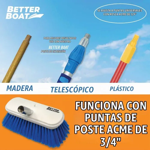 Vista 3 de Cepillo mediano para cubierta de barco, cabezal de cepillo marino de alta resistencia, cerdas de 8 pulgadas con parachoques, mango de rosca de 3/4