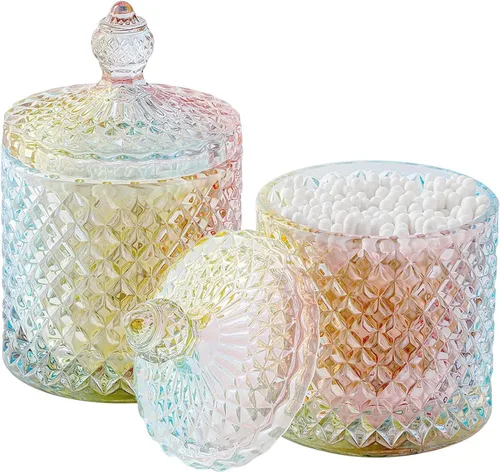 Vista 21 de Paquete de 2 Portacotonetes Frascos de Boticario de Vidrio Grueso con Tapa para Decoración de Baño Organizador de Almacenamiento para Hisopos