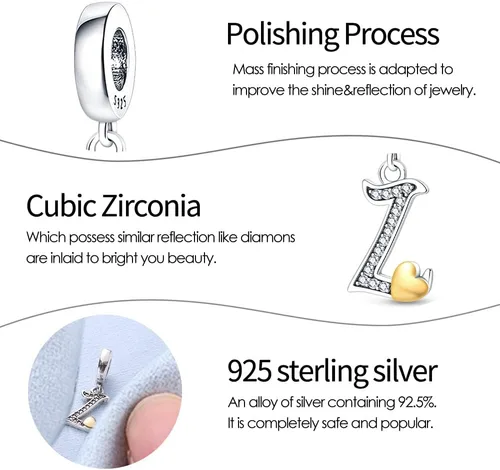 Vista 6 de Pandach Dijes de plata de ley 925 con letras iniciales del alfabeto de la A a la Z, plata maciza, circonitas cúbicas, colgantes para pulseras