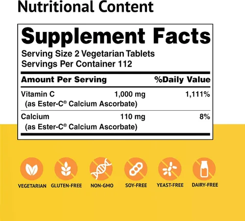Vista 2 de American Health Ester-C Vitamina C 500 mg comprimidos recubiertos, refuerzo del sistema inmunológico, suplemento apto para el estómago, 225