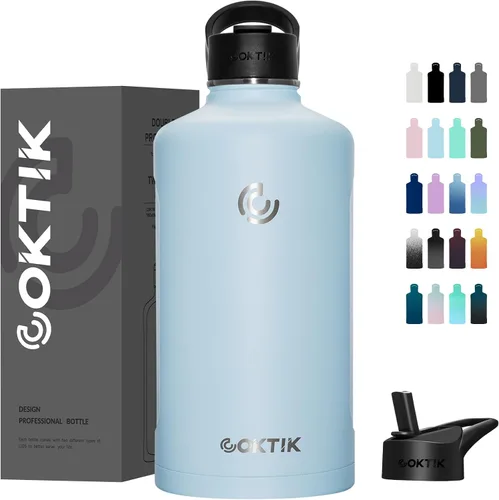 Vista 28 de COKTIK Botella de agua deportiva de 22 onzas, botella de agua de acero inoxidable para aislamiento térmico, botella de viaje reutilizable