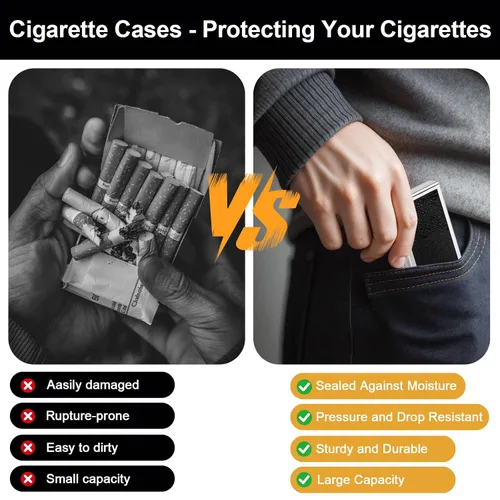 Vista 5 de Metal Cigarette Case 2 Pack, Holds 14 Cigarettes, 100mm King Size & 100's, Double Sided Spring Clip, Hard Protective Pocket Case for Men Women