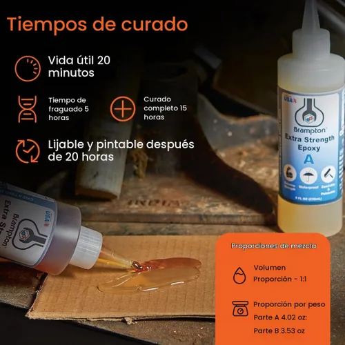 Vista 3 de Brampton Epoxi extra resistente, vida útil de 20 minutos, kit de pegamento epoxi impermeable de 2 partes para azulejos, metal, cerámica, vidrio