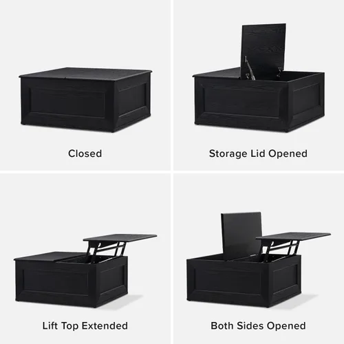 Vista 7 de Mopio Blake - Mesa de centro con tapa abatible y almacenamiento, mesa de centro cuadrada moderna de estilo rústico con parte superior fácil