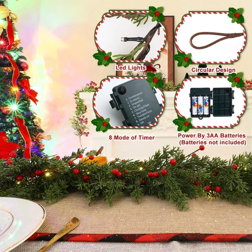 Vista 3 de Breeze Touch Guirnalda de Navidad de 6 pies con luces de cedro preiluminada, guirnalda de cedro realista para chimenea, barandilla de escaleras
