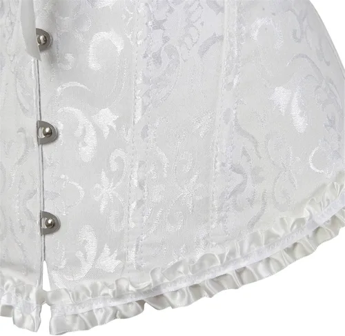 Vista 6 de Corsé de talla extragrande para mujer con ribete plisado floral y ceñidor de cintura