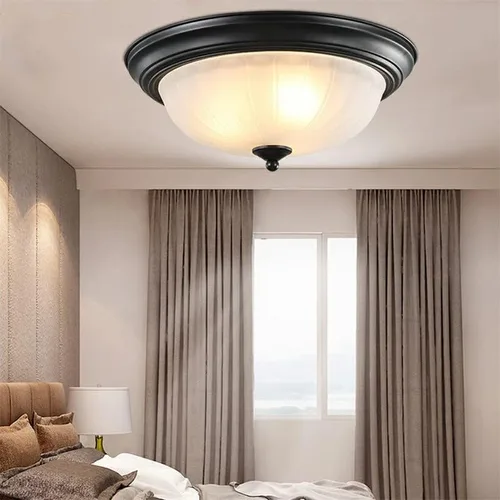 Vista 2 de Lámpara de techo semiempotrada, lámpara de techo con forma de cúpula de vidrio estilo vintage, lámpara de techo empotrada para vestíbulo, Negro