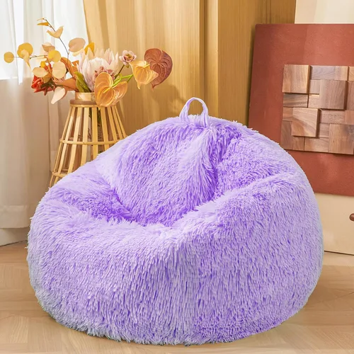 Vista 12 de Fundas para puf de pelo sintético mullido color beige, funda para silla puff de felpa suave color beige para niños y niñas, almacenamiento de puf