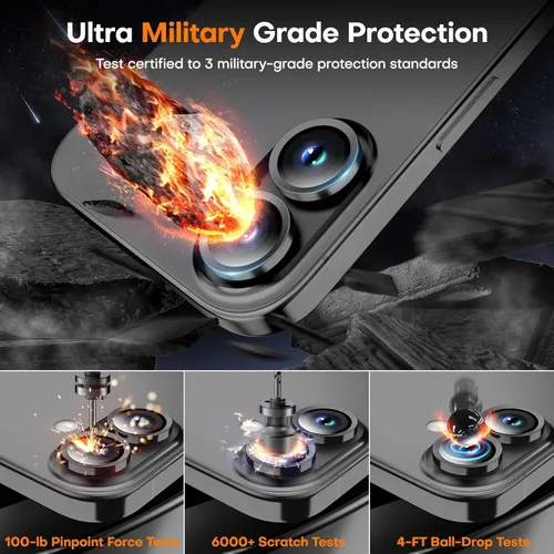 Vista 6 de Protector de lente de cámara para iPhone 17/16/16 Plus, Vidrio templado de metal Cubierta individual de lente de cámara [Anti-caída] Compatible