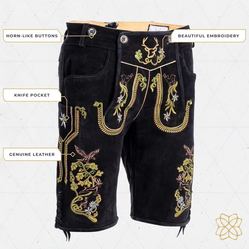 Vista 4 de BAVARIA TRACHTEN Lederhosen - Lederhosen alemán auténtico para hombre, traje de Oktoberfest, color marrón claro