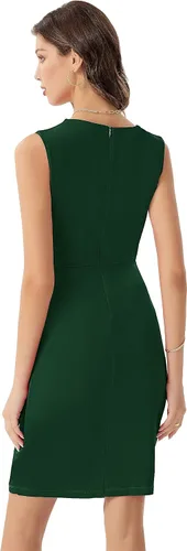 Vista 2 de GRACE KARIN Vestido de mujer para el trabajo, cuello en V, sin mangas, fruncido, envolvente, para oficina, fiesta, vestido lápiz