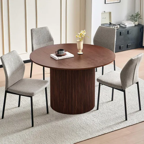 Vista 38 de Juego de 2 sillas de comedor de piel sintética marrón, cómodas sillas de cocina tapizadas sin brazos con patas de metal negro para sala de estar
