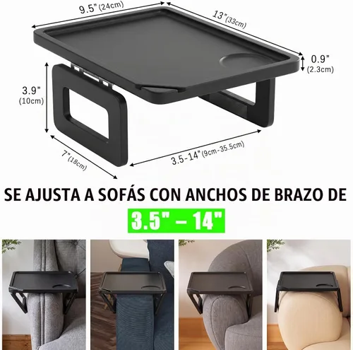 Vista 6 de Smatdecis Bandeja de brazo para sofá, mesa de clip para brazos, mesa de bandeja para reposabrazos adecuada para bebidas caseras, comida rápida Negro
