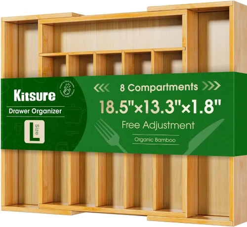Vista 5 de Kitsure Organizador de cubiertos – Organizador de cajones de cocina de bambú expandible para utensilios de cocina y cubiertos, organizadores