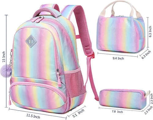 Vista 2 de Meisohua Mochilas escolares para niñas, mochila de unicornio con bolsa de almuerzo y estuche para lápices, juego de bolsas escolares 3 en 1