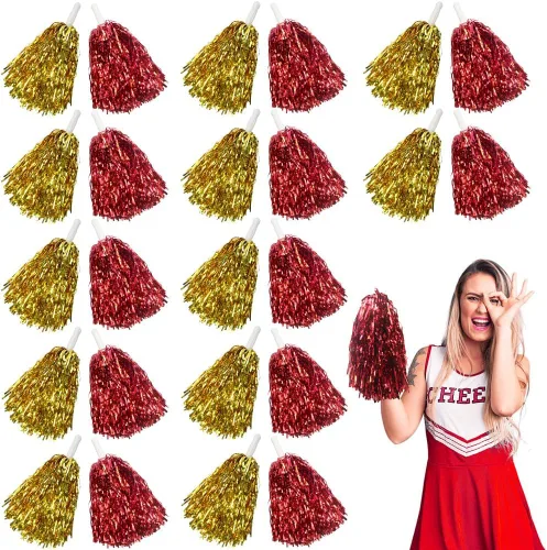 Vista 10 de Lovecheer 24 piezas Pompones de animadora metálicos con asa, pompones de animación para equipo deportivo, espíritu de equipo de animadoras