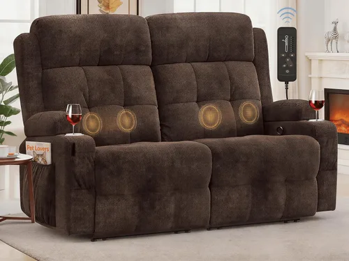 Vista 19 de Sofá reclinable manual de dos plazas, sofá reclinable de pared con masaje, puertos USB y tipo C, almacenamiento, portavasos, sofá RV para sala