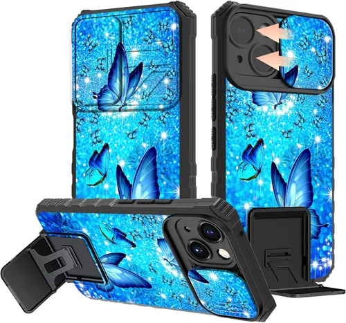 Vista 64 de Rossy Funda para iPhone 14 2022, para iPhone 14 con funda deslizante para cámara deslizante, soporte integrado, doble capa híbrida, a prueba de 1-37