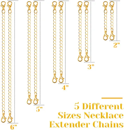 Vista 3 de Extensores de cadena para collares, Anezus 10 piezas de extensores de joyería para collares, Acero inoxidable
