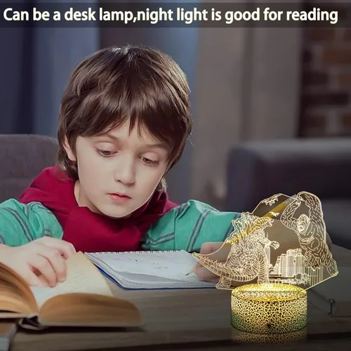 Vista 4 de Luz nocturna para niños, lámpara de dinosaurio King Kong Toys, luz nocturna LED que cambia de color, luz nocturna LED de ilusión 3D, control remoto