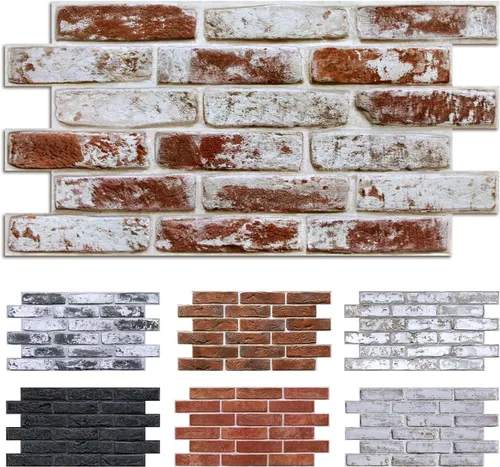 Vista 10 de Commomy 10 paneles de pared de piedra 3D para despegar y pegar, panel de pared de piedra sintética de 11.8 x 11.8 pulgadas, papel tapiz de ladrillo