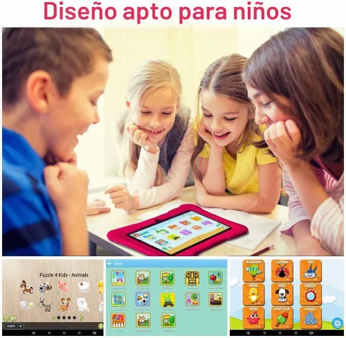Vista 3 de PRITOM tableta para niños de 7 pulgadas Quad Core Android 13, 32 GB ROM WiFi, Bluetooth, cámara dual Educativo, juegos, control parental, Rosa