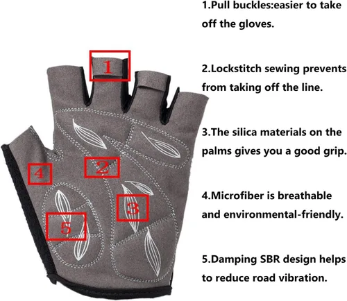 Vista 3 de Guantes de ciclismo de montaña, guantes de ciclismo para hombresmujeres, almohadillas de absorción de impactos de 0.197 pulgadas (0.197 in), guantes