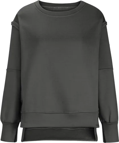 Vista 7 de Ceboyel Sudadera de gran tamaño para mujer 2023, color sólido, cuello redondo, suéter con abertura lateral, cómodo ropa de moda de otoño